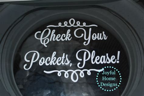 Check Your Pockets Vinyl Decal For Laundry Room