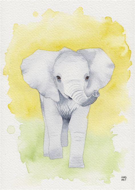 Baby Elephant Original Watercolour Painting Etsy