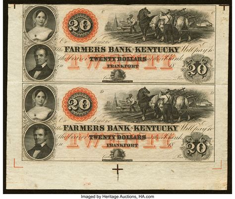 Frankfort, KY- Farmers Bank of Kentucky $20-$20 18__ Uncut Pair | Lot