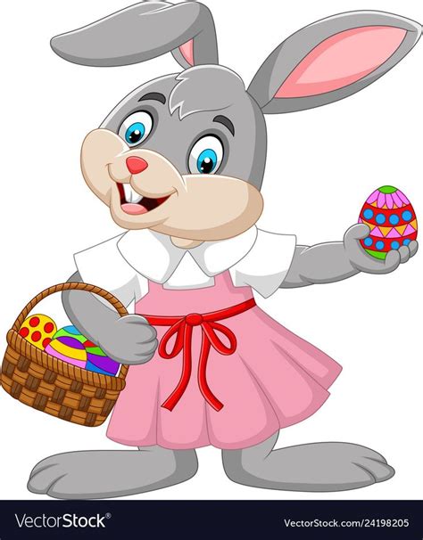 Cartoon Easter Bunny Girl With A Basket Of Egg Vector Image Coelhinho Da P Scoa Arte De
