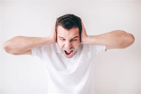 Young Mad Man Isolated Over White Background Guy Scream Shot And