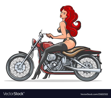 Red Hair Sexy Girl On Vintage Motorcycle Vector Image