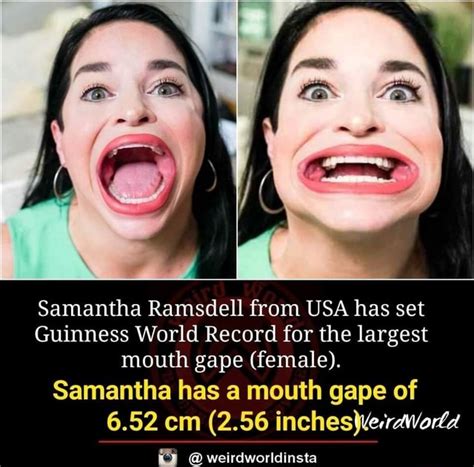 Samantha Ramsdell From USA Has Set Guinness World Record For The Largest Mouth Gape Female