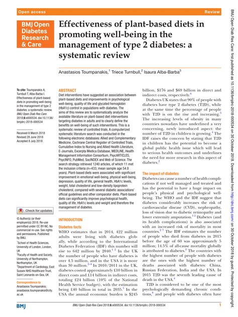 Pdf Effectiveness Of Plant Based Diets In Promoting Well Being In The