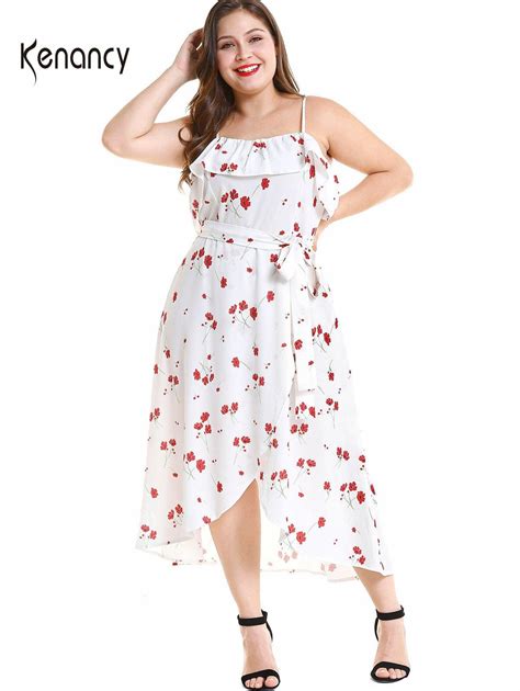 Kenancy Women Dress Sleevelss Summer Bohemian Floral Print Plus Size