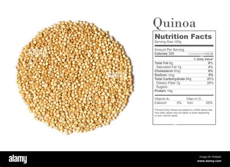 Healthy White Quinoa Seeds With Nutrition Facts On White Background