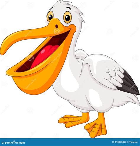 Pelicano Dos Desenhos Animados Isolado No Fundo Branco Ilustração Do