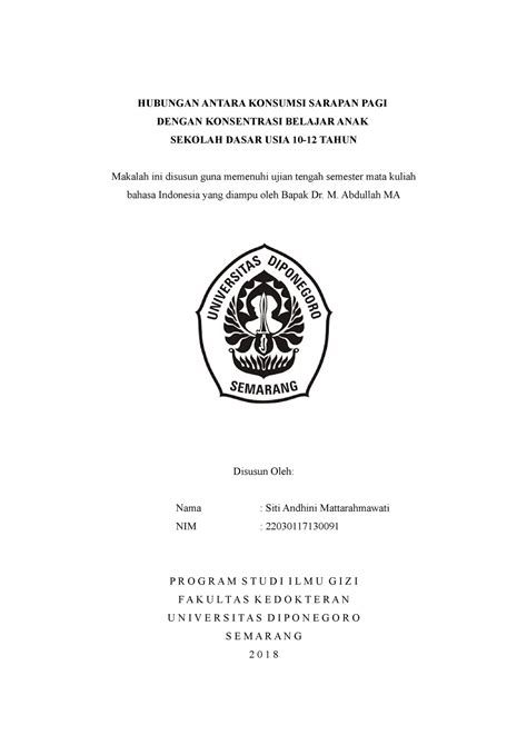 Makalah Tugas UTS - HUBUNGAN ANTARA KONSUMSI SARAPAN PAGI DENGAN