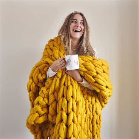 Mustard Yellow Chunky Knit Blanket Yellow Giant Knit Blanket Etsy Uk