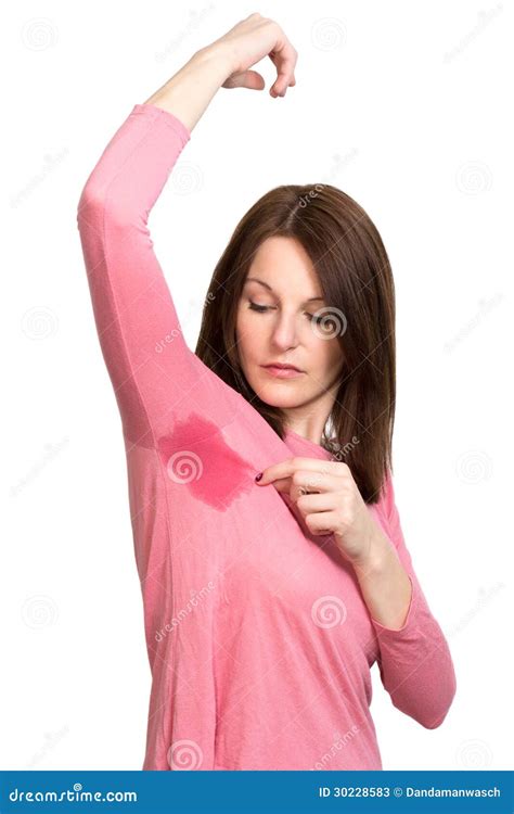 Woman Sweating Very Badly Under Armpit Stock Photo