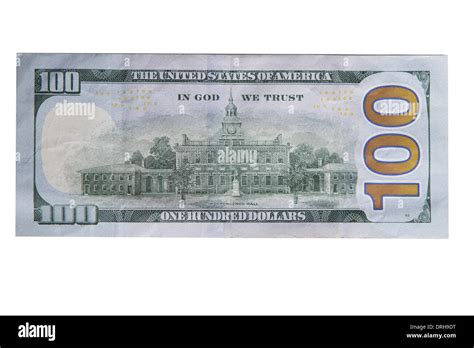 Back Of New One Hundred Dollar Bill Isolated Stock Photo Alamy