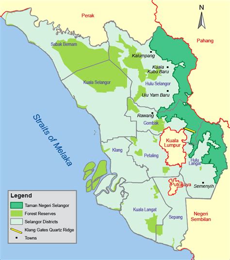 It borders the state of perak to the north, pahang to the east, sabak bernam district to the northwest, kuala selangor district to its southwest and gombak district to the south. Selangor State Park - Taman Warisan Negeri Selangor ...