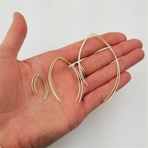 Thin Solid Gold Open Hoop Threader Earrings K K K Etsy