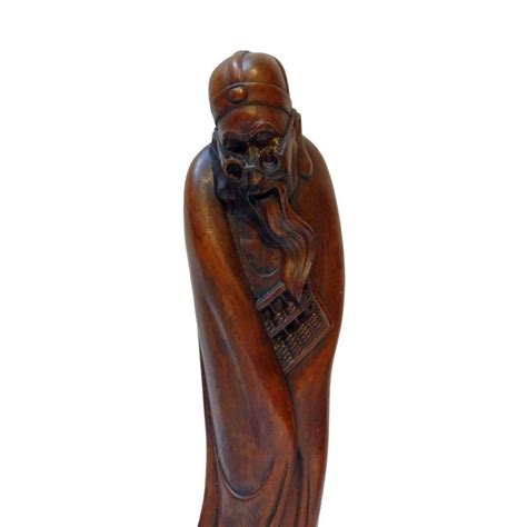 Chinese Traditional Wood Carved Old Man Rich Stingy Figure Statue