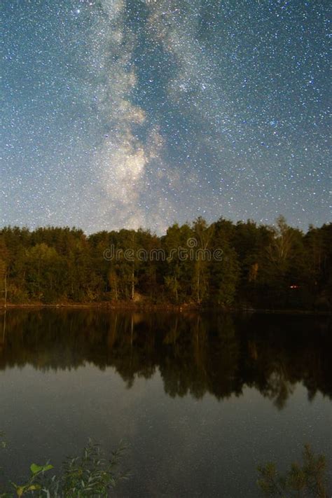 Lake At Night With Milky Way Reflection On Water Stock Photo Image Of