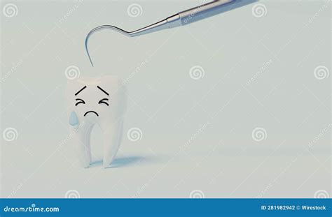 Illustration Of A White Tooth With A Dental Tool Isolated On A White
