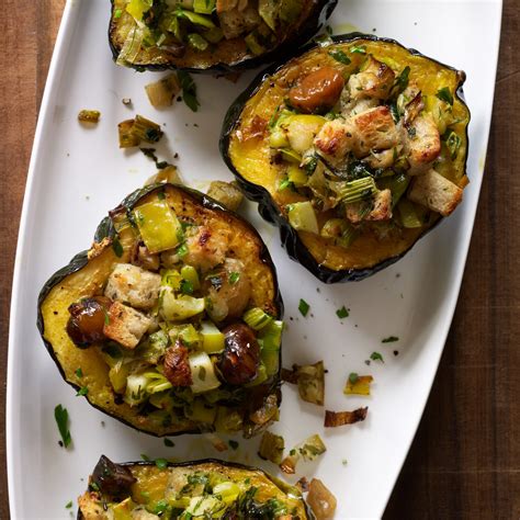 Preheat oven to 425 degrees f. Baked Acorn Squash with Chestnuts, Apples and Leeks Recipe ...