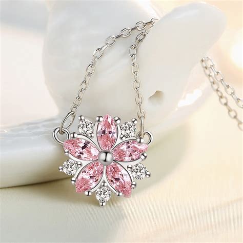 2018 New Pink Sakura Pendant Necklace For Women Ladies Trendy Flower