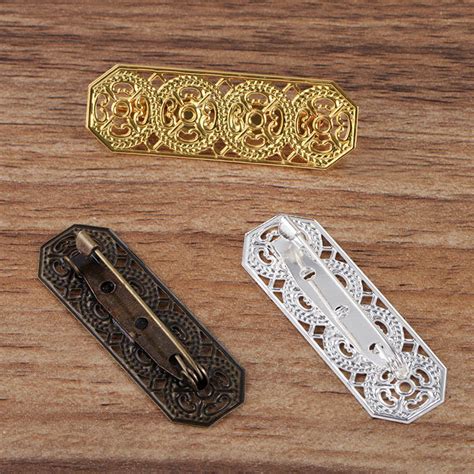 15x47mm Blank Brooch Bases Vintage Filigree Rectange Flower Brooches