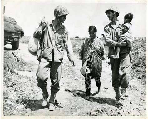 Us Marines With Refugee Mother And Child Okinawa Japan 1945 The