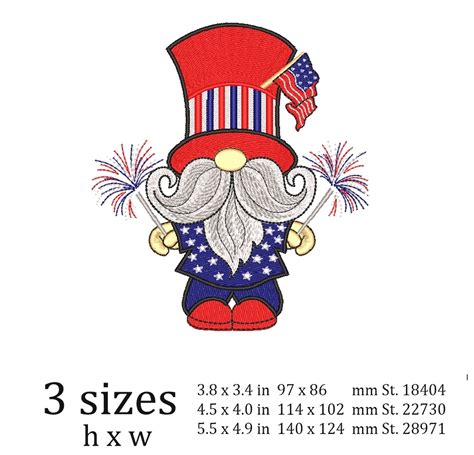 Amercian Gnome Embroidery Designs Th Of July Gnomes Etsy