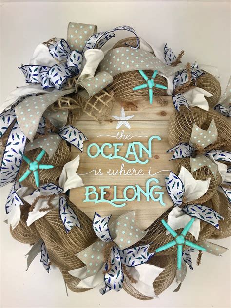 Beach Wreath Burlap Beach Wreath Seashell Wreath Beach Etsy Burlap