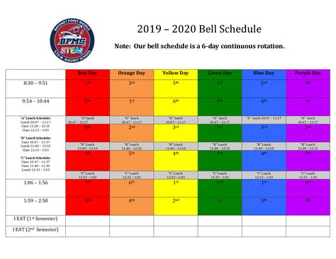 Bell Schedules | Bayonet Point Middle School