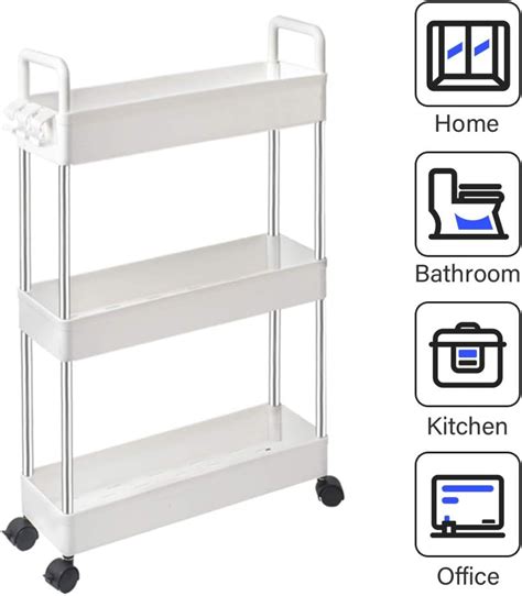 solejazz storage cart 3 tier slim mobile shelving unit rolling bathroom carts with