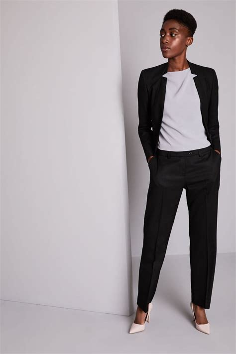 Contemporary Womens Notch Neck Jacketslim Leg Trouser Suit Black