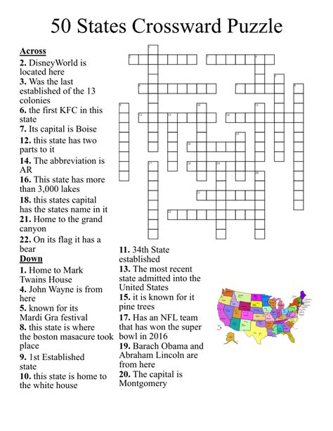 50 States Crossward Puzzle Crossword Wordmint