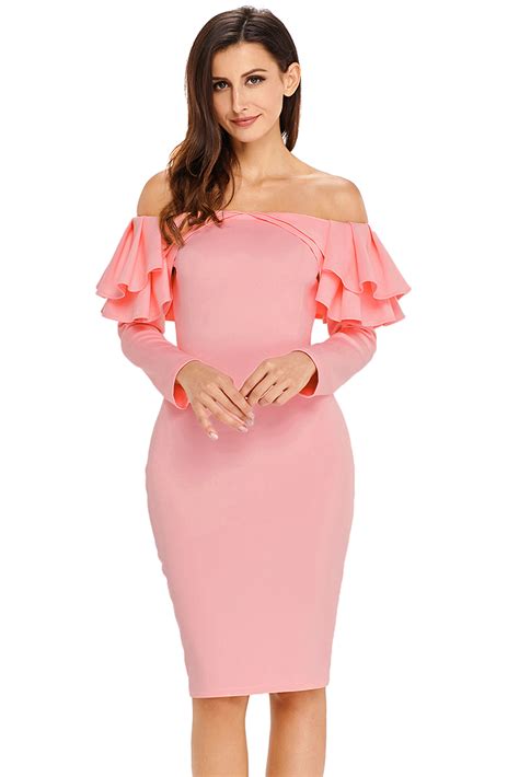 Shop with confidence on ebay! Ruffle Off Shoulder Long Sleeve Bodycon Dress - Fast ...