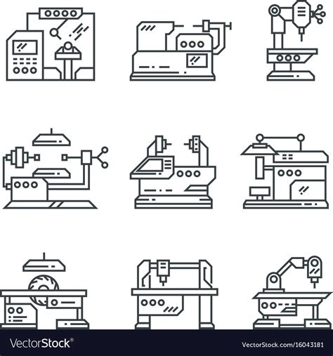 Industrial Machines Line Icons Factory Royalty Free Vector