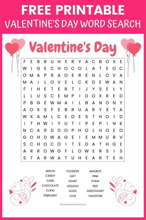 This Printable Valentines Word Search For Kids Has 18 Words To Find