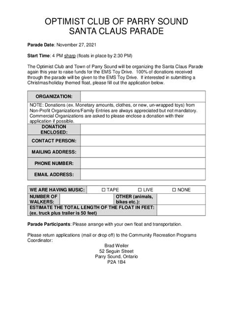 Fillable Online Optimist Club Santa Claus Parade Registration Form Fax Email Print Pdffiller