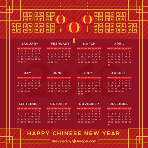 Free Vector Flat Chinese New Year Calendar