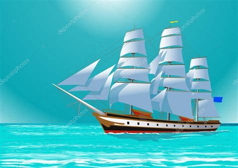 Clipper Sailing Tall Ship Vector Illustration — Stock Vector