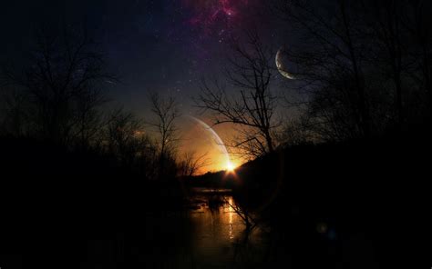 Night Forest Mist Sky Planet River Light Wallpaper 1920x1200 348214