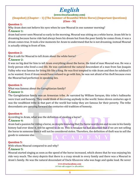 Class 11 English Snapshots Chapter 1 Important Questions The Summer