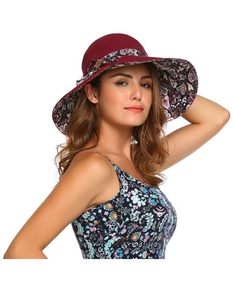 Womens Summer Reversible Upf 50 Beach Sun Hats Foldable Wide Brim