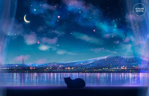 Anime Postcard Cat City Views Etsy In 2021 Anime Scenery Wallpaper