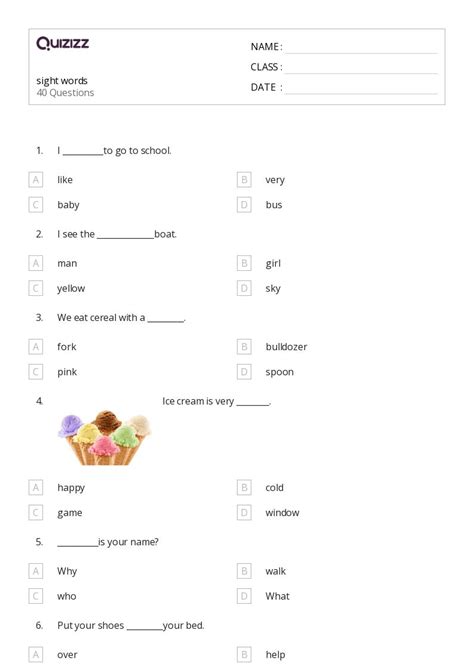 50 Sight Words Worksheets For 6th Grade On Quizizz Free And Printable