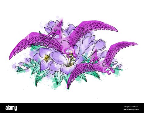 A Vector Illustration Of A Beautiful Lily Flower With Purple
