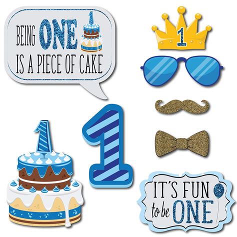 Boy 1st Birthday Photo Booth Props 41 Pieces With Wooden Sticks And