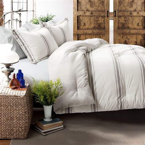 Lush Decor Farmhouse Stripe Traditional Reversible Comforter Full Queen Gray Pc Set