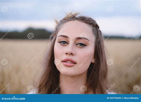 Portrait Of Bohemian Girl Posing Over Wheat Field Stock Image Image