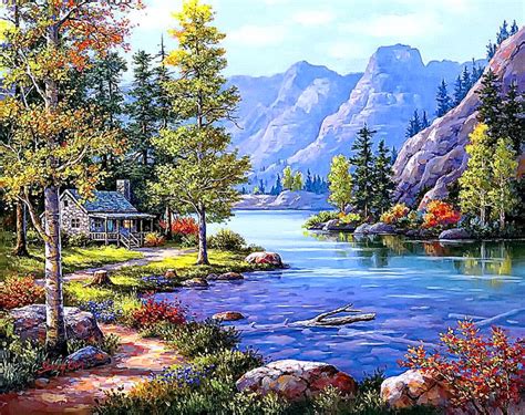 Beautiful Mountain Scenery With Cabins Best Free Hd