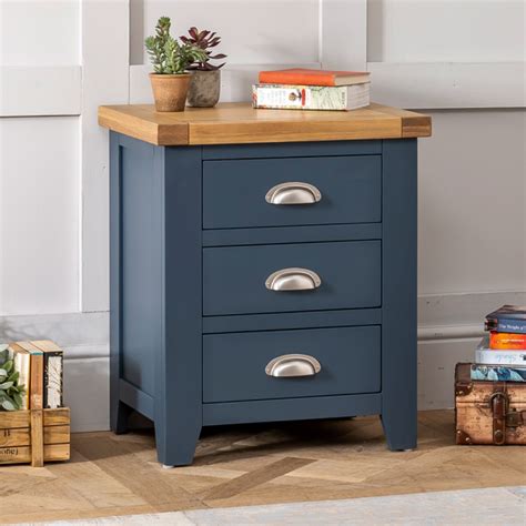 Westbury Blue Painted 3 Drawer Bedside Table The Furniture Market