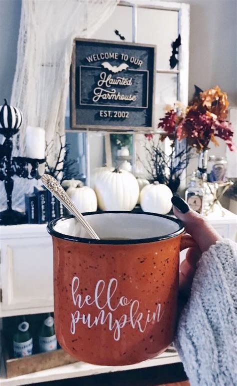 From wooden tables, trees/forest walls, wooden straws, bookshelf, etc. Hello Pumpkin Campfire Coffee Mug | Fall decor, Fall home ...