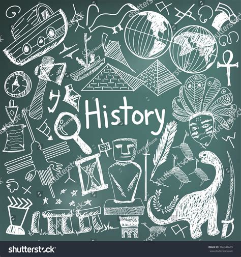 History Education Subject Chalk Handwriting Doodle Stock Vector