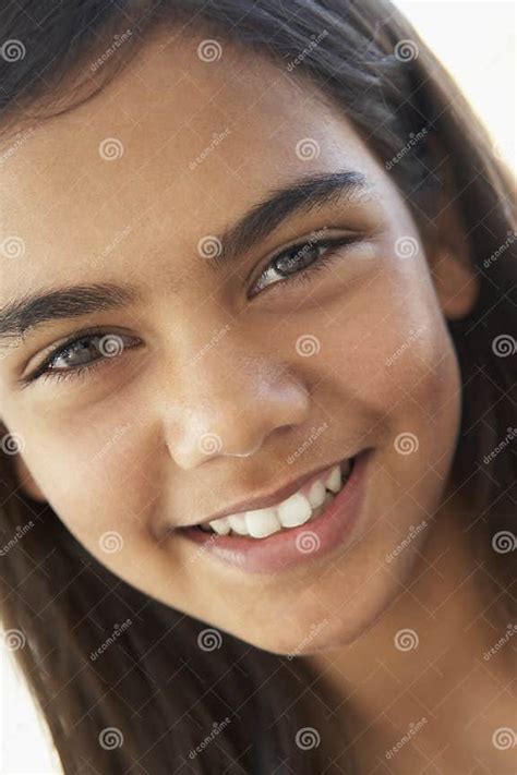 Portrait Of Pre Teen Girl Smiling Stock Image Image Of Mood Cheerful